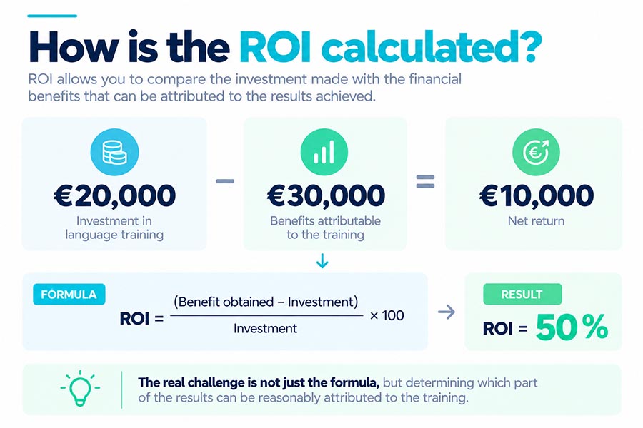 How is ROI calculated for language training?